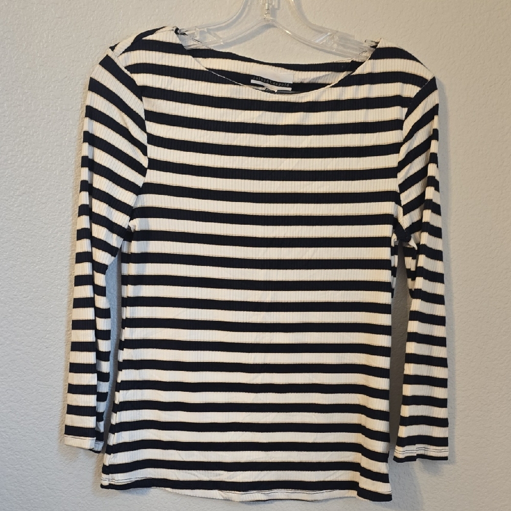 Jules & Leopold Black and White Striped Long Sleeve Top SzM